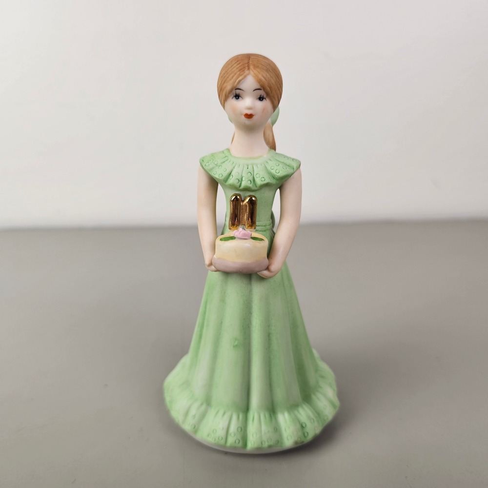 Enesco Growing Up Birthday Girls Age 11 Porcelain Figurine Green Dress Vintage